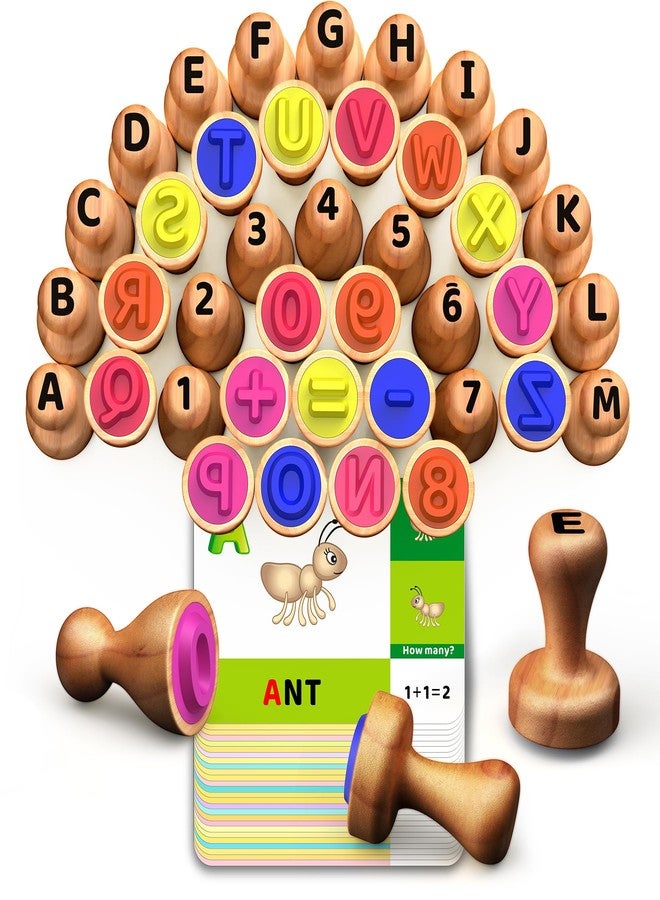 UdoUto Wooden Alphabet & Number Stamps for Kids, Essential ABC 123 Learning Stampers for Ages 3-5,Montessori Educational Preschool Homeschool Must-Haves Classroom Gift - Image 1